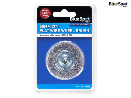 BlueSpot Tools Flat Steel Wire Wheel Brush 50mm x 6mm Arbor