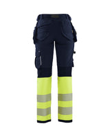 Blaklader Women's Hi-Vis 4-Way-Stretch Trousers 7193 #colour_navy-blue-hi-vis-yellow