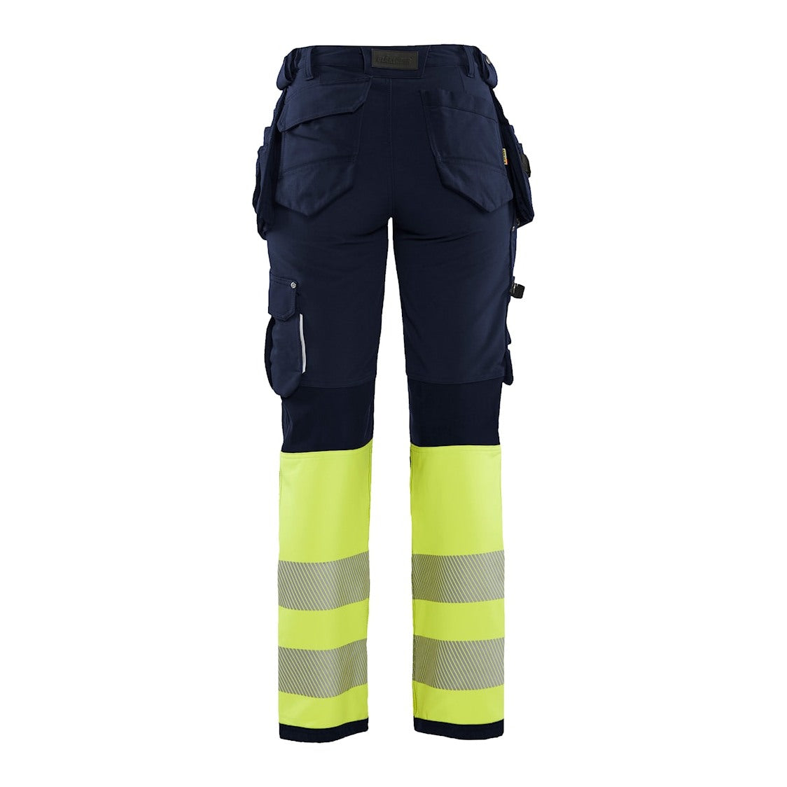 Blaklader Women's Hi-Vis 4-Way-Stretch Trousers 7193 #colour_navy-blue-hi-vis-yellow