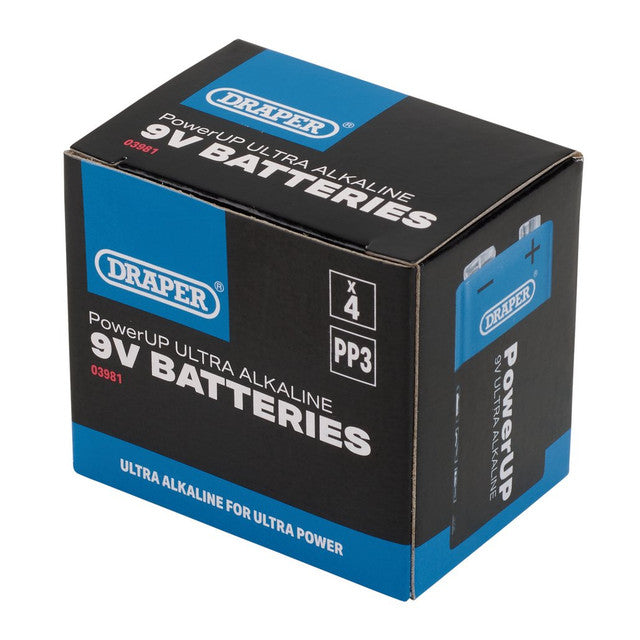 Draper Tools Powerup Ultra Alkaline 9V Batteries (Pack Of 4)