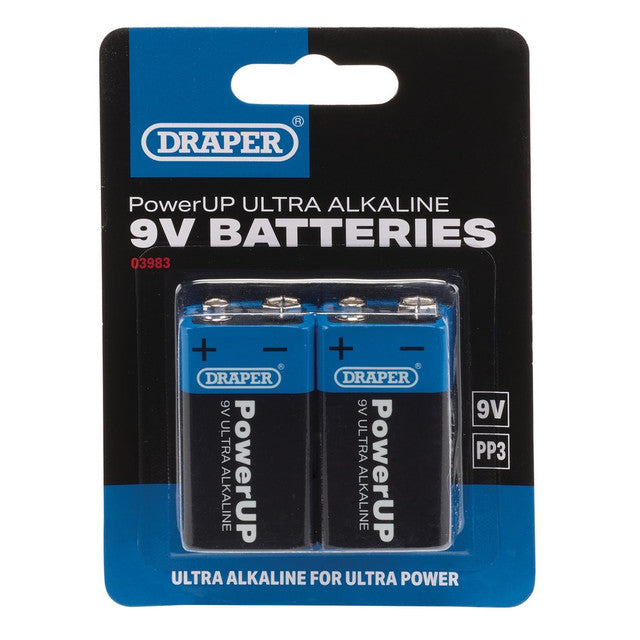 Draper Tools Powerup Ultra Alkaline 9V Batteries (Pack Of 2)
