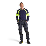 Blaklader Long Sleeved T-Shirt 3520 #colour_navy-blue-hi-vis-yellow