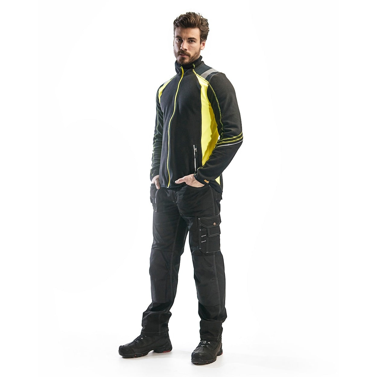 Blaklader Microfleece Jacket 4993 #colour_black-hi-vis-yellow