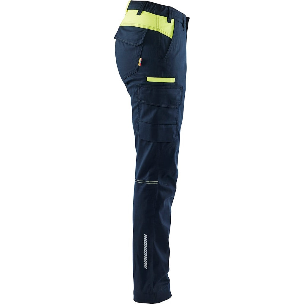 Blaklader Women's Industry Trousers Stretch 7144 #colour_dark-navy-blue-hi-vis-yellow