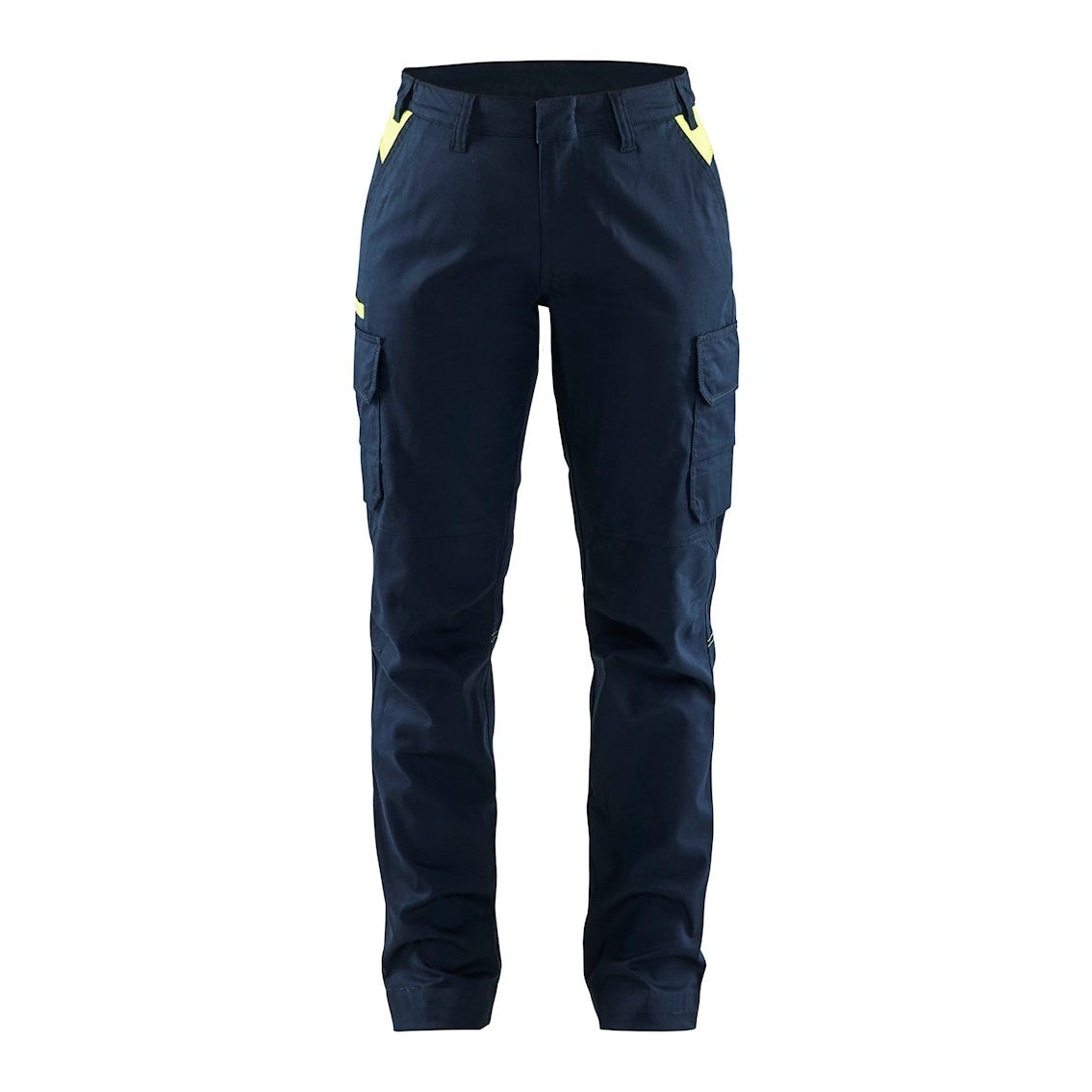 Blaklader Women's Industry Trousers Stretch 7144 #colour_dark-navy-blue-hi-vis-yellow