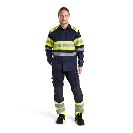 Blaklader Trousers Multinorm Inherent with Stretch 1787 #colour_navy-blue-hi-vis-yellow