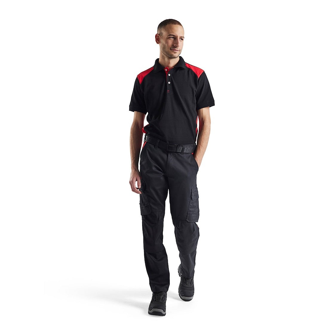 Blaklader Industry Trousers Stretch with Knee Pad Pockets 1448 - Black/Red #colour_black-red