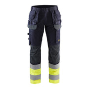 Blaklader Multinorm Inherent Trousers with Stretch 1487 #colour_navy-blue-hi-vis-yellow