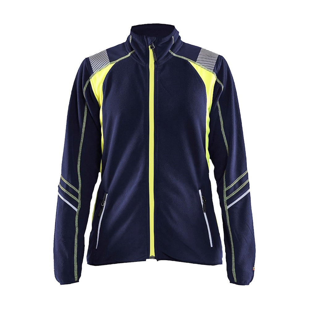 Blaklader Women's Microfleece Jacket 4973 #colour_navy-blue-hi-vis-yellow