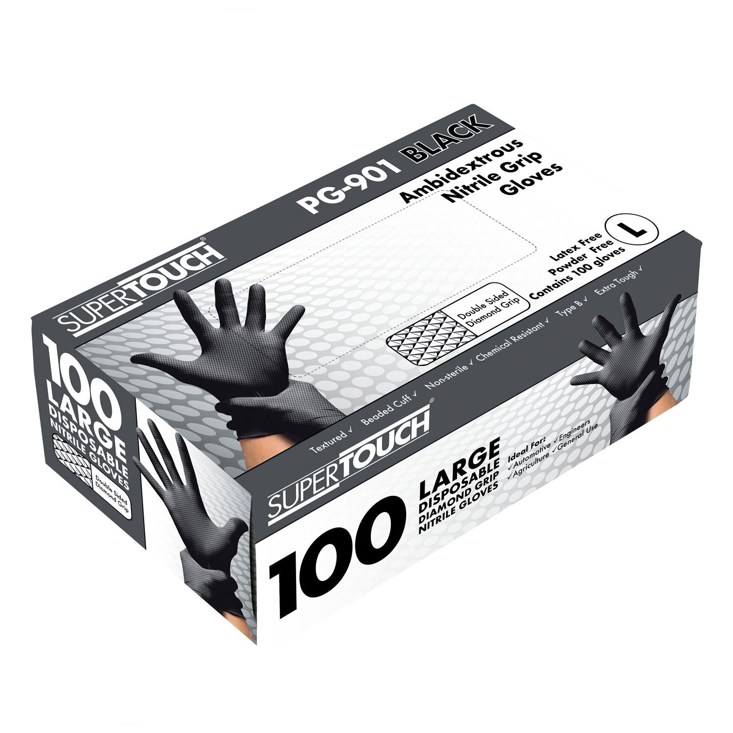 Supertouch Black Disposable Nitrile Diamond Grip Gloves
