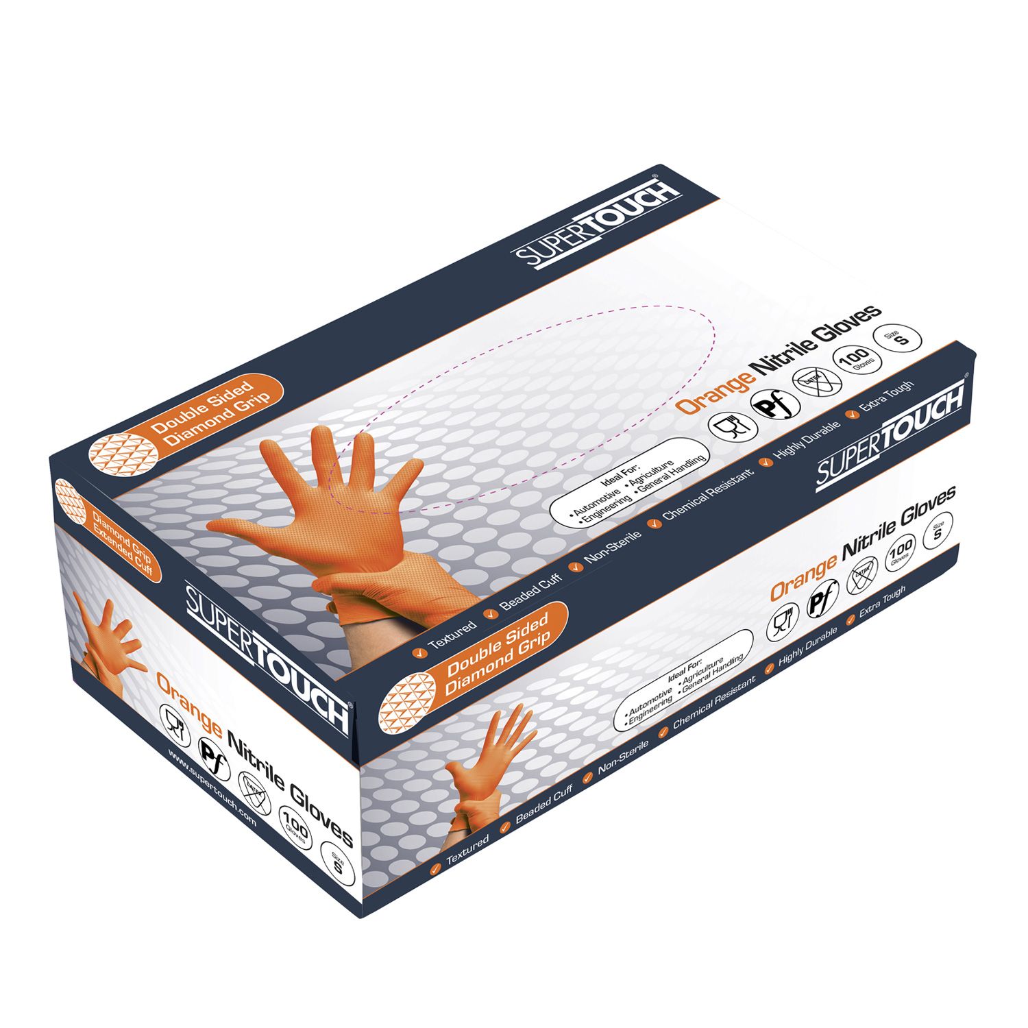 Supertouch Orange Disposable Nitrile Diamond Grip Gloves