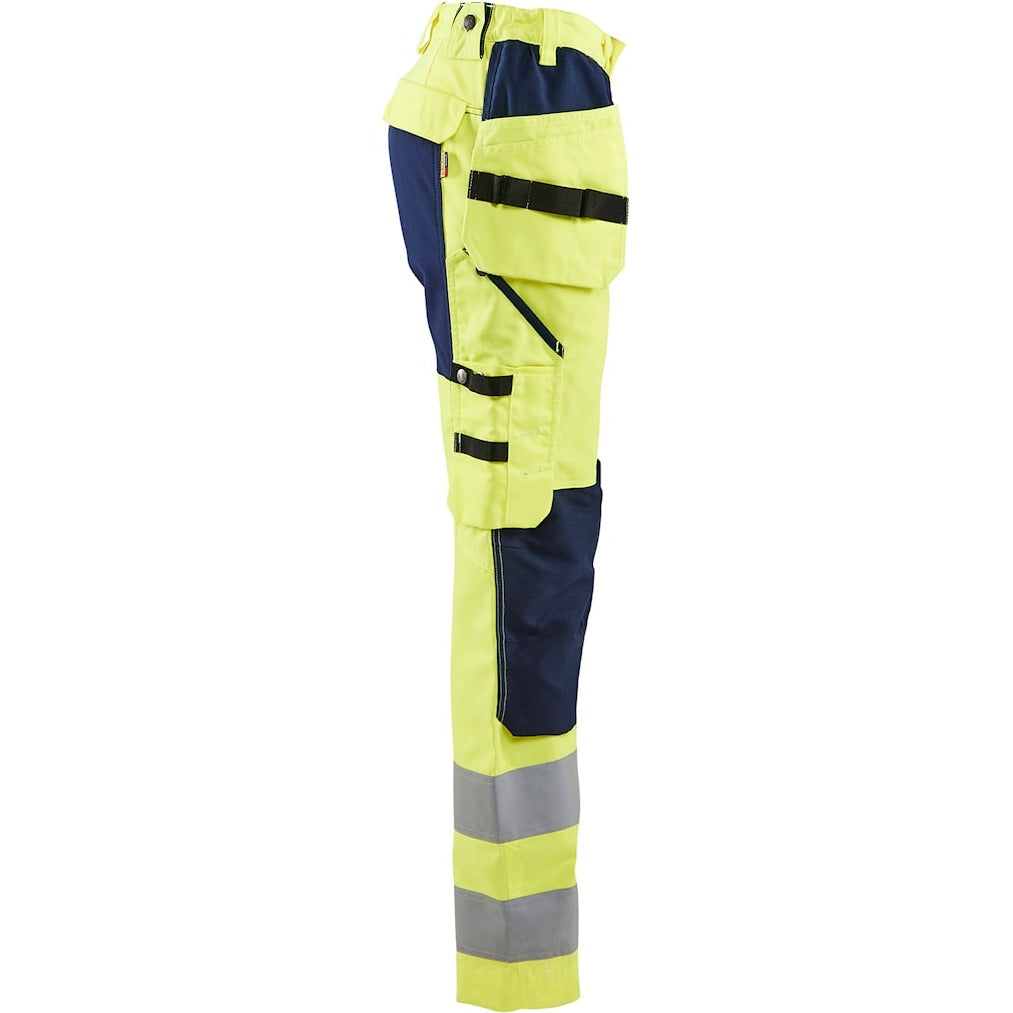 Blaklader Women's Hi-Vis Trousers with Stretch 7163 #colour_hi-vis-yellow-navy-blue