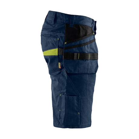 Blaklader Service Shorts with Nailpockets 1494 #colour_dark-navy-blue-hi-vis-yellow