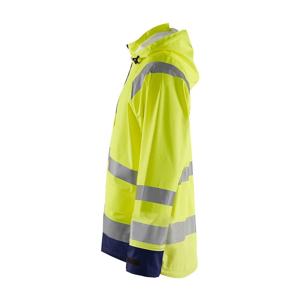 Blaklader Rain Jacket Hi-Vis Level 1 4323 #colour_hi-vis-yellow-navy-blue