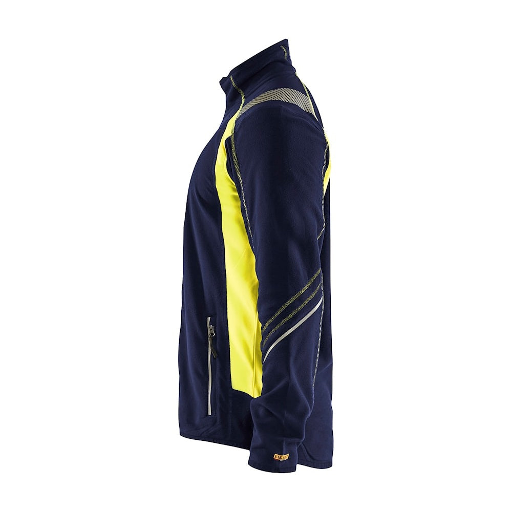 Blaklader Microfleece Jacket 4993 #colour_navy-blue-hi-vis-yellow