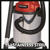 Einhell 15 Litre Stainless Steel Wet & Dry Vac (electric)