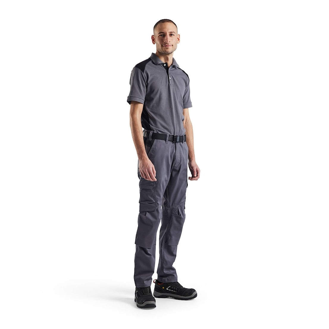 Blaklader Industry Trousers Stretch with Knee Pad Pockets 1448 #colour_mid-grey-black