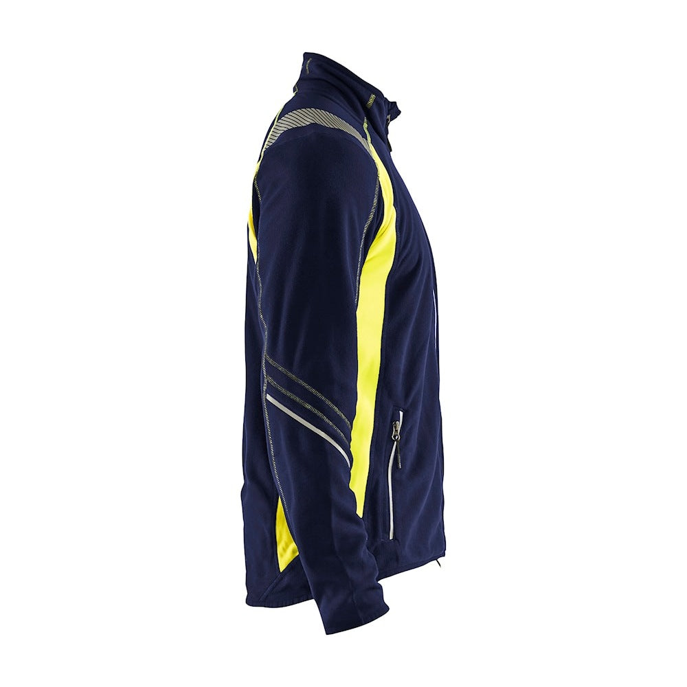 Blaklader Microfleece Jacket 4993 #colour_navy-blue-hi-vis-yellow