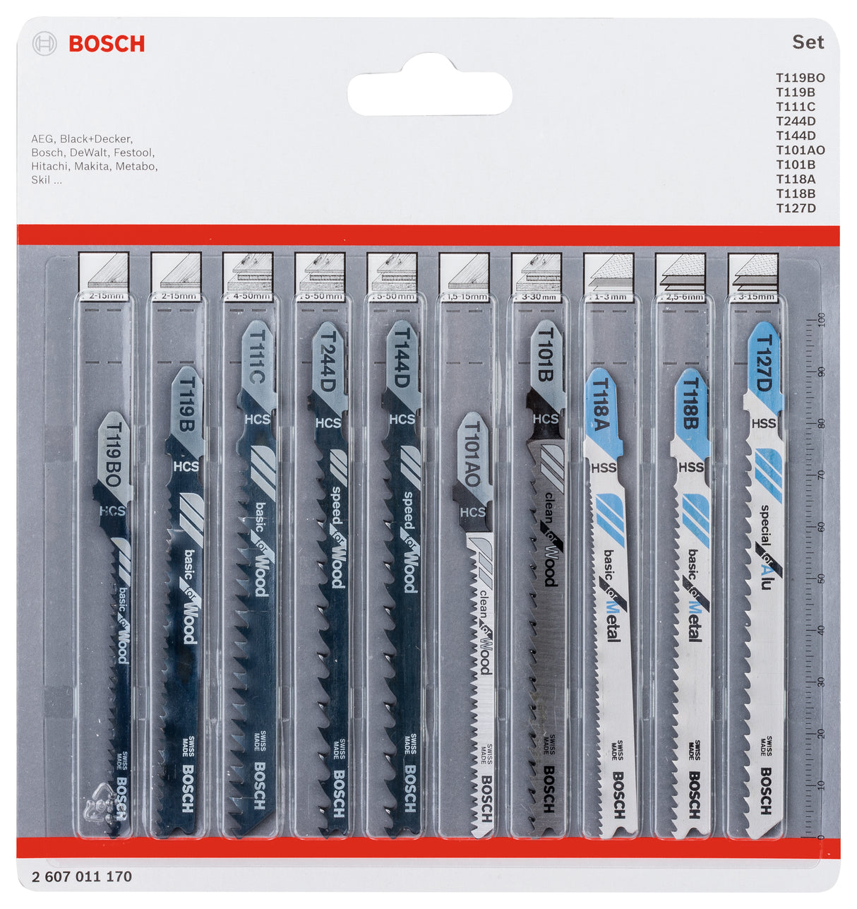Bosch Professional Jigsaw Blade Set - 10 Pieces for Wood and Metal