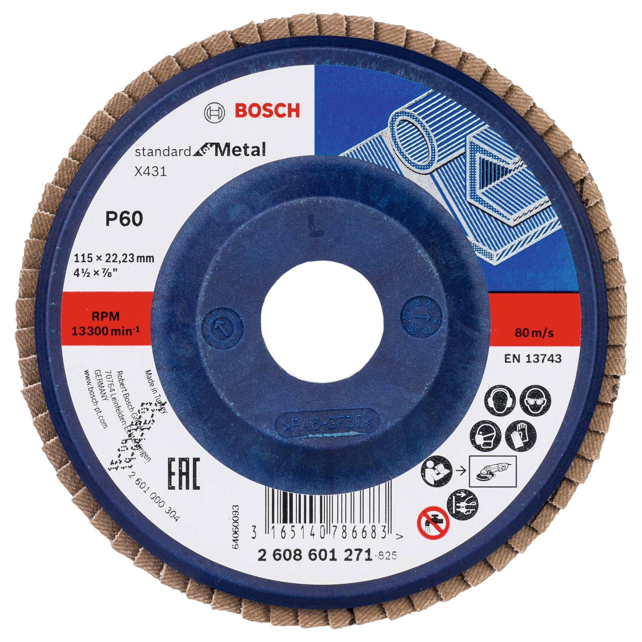 Bosch Professional X431 Flap Disc for Metal - 115mm, G60, 22.23mm