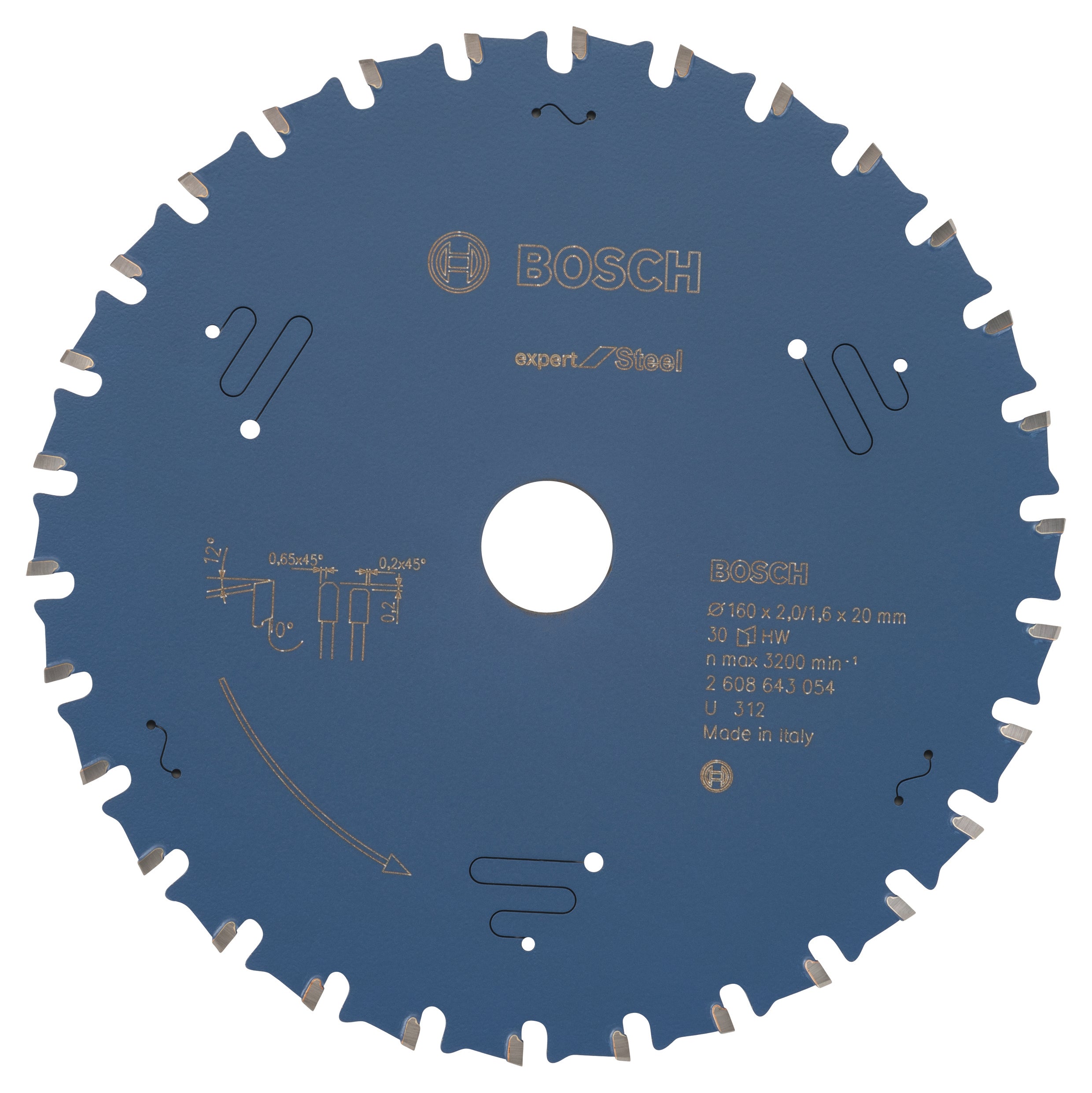 Bosch Professional Circular Saw Blade Expert for Steel - 160 x 20 x 2.0 mm, 30 Teeth