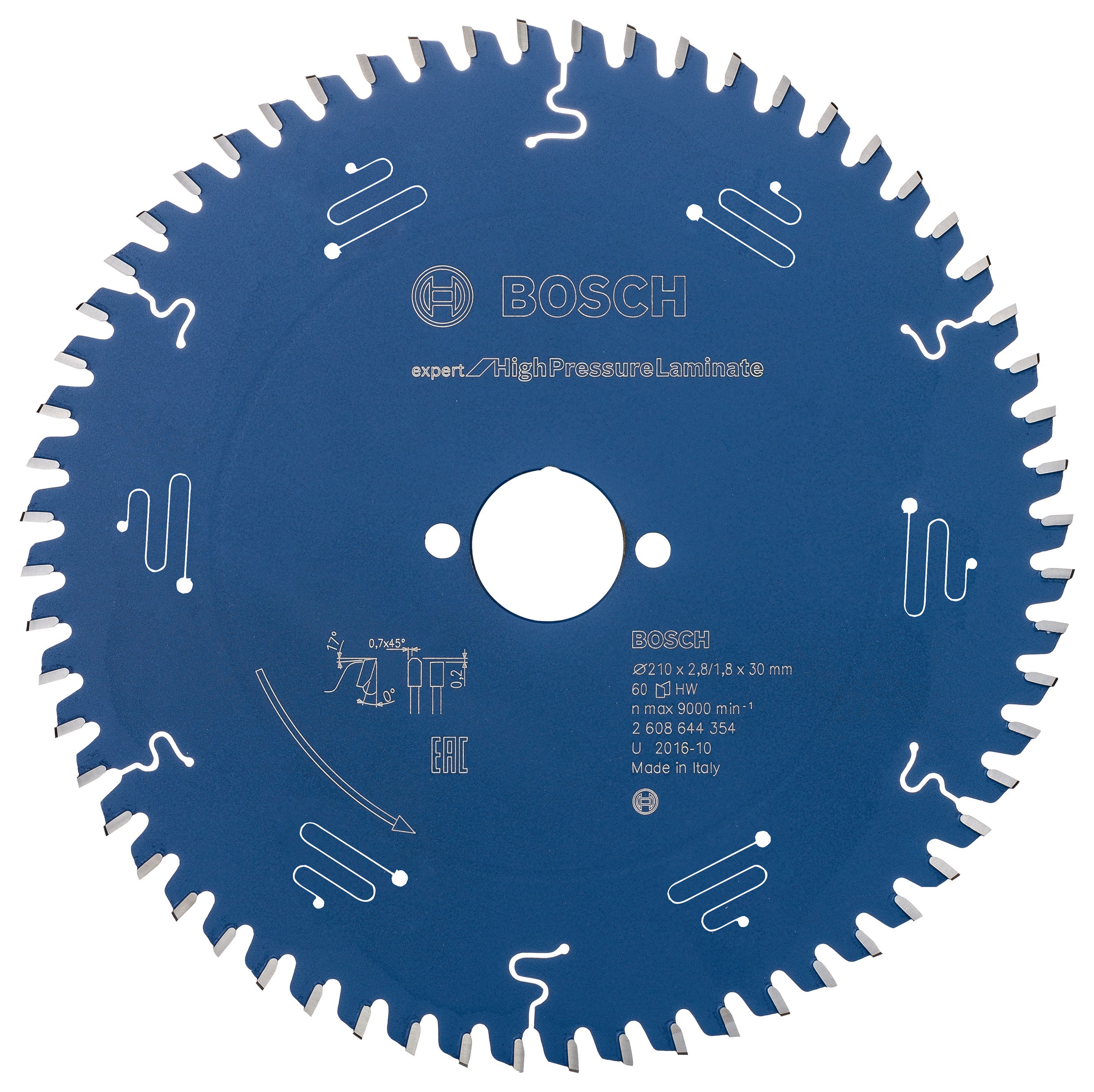 Bosch Professional Expert Circular Saw Blade for Hand Held High Pressure Laminate - 210x30x2.8x60T