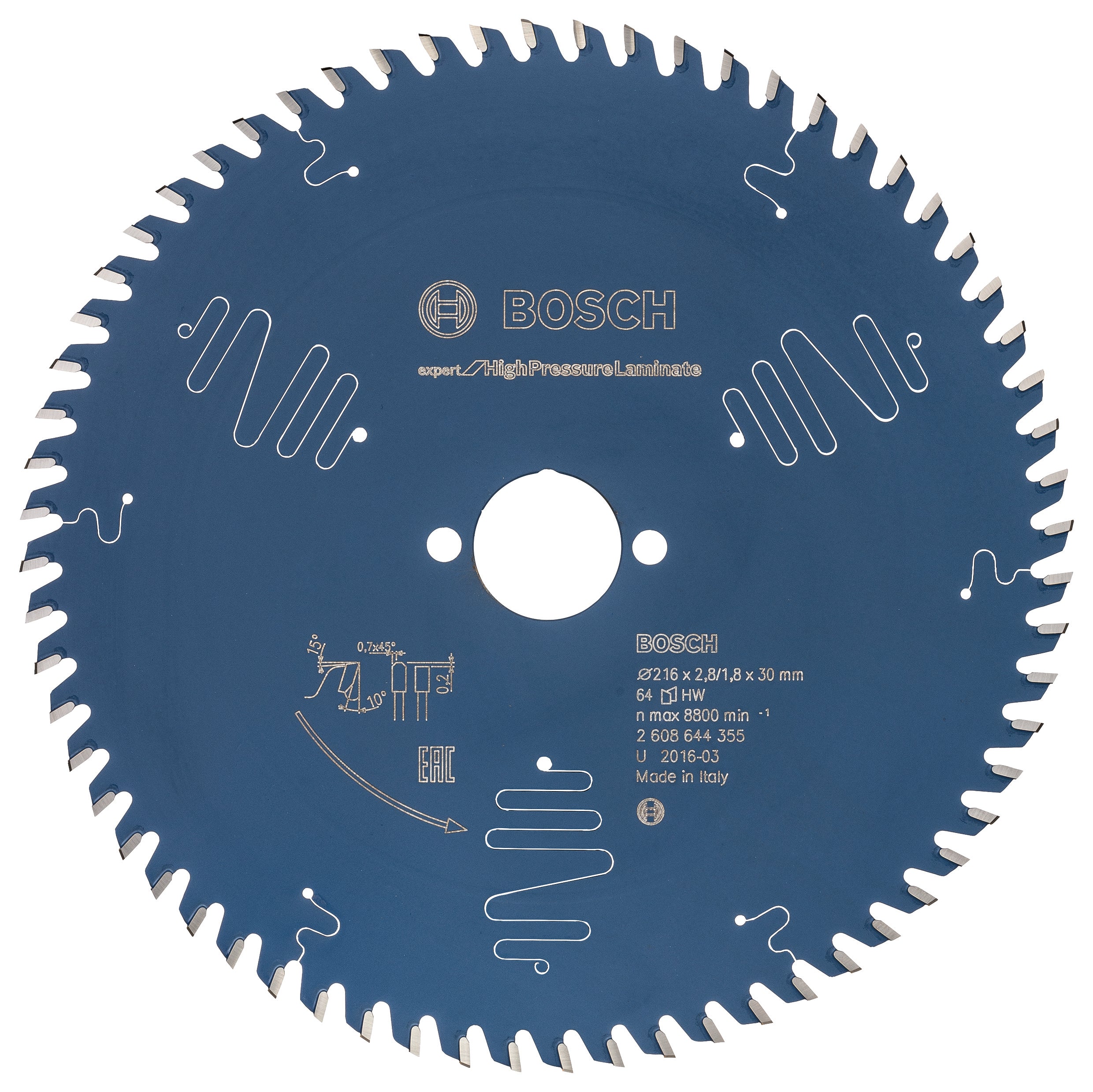 Bosch Professional Expert Circular Saw Blade for High Pressure Laminate and Miter Saw - 216x30x2.8x64T