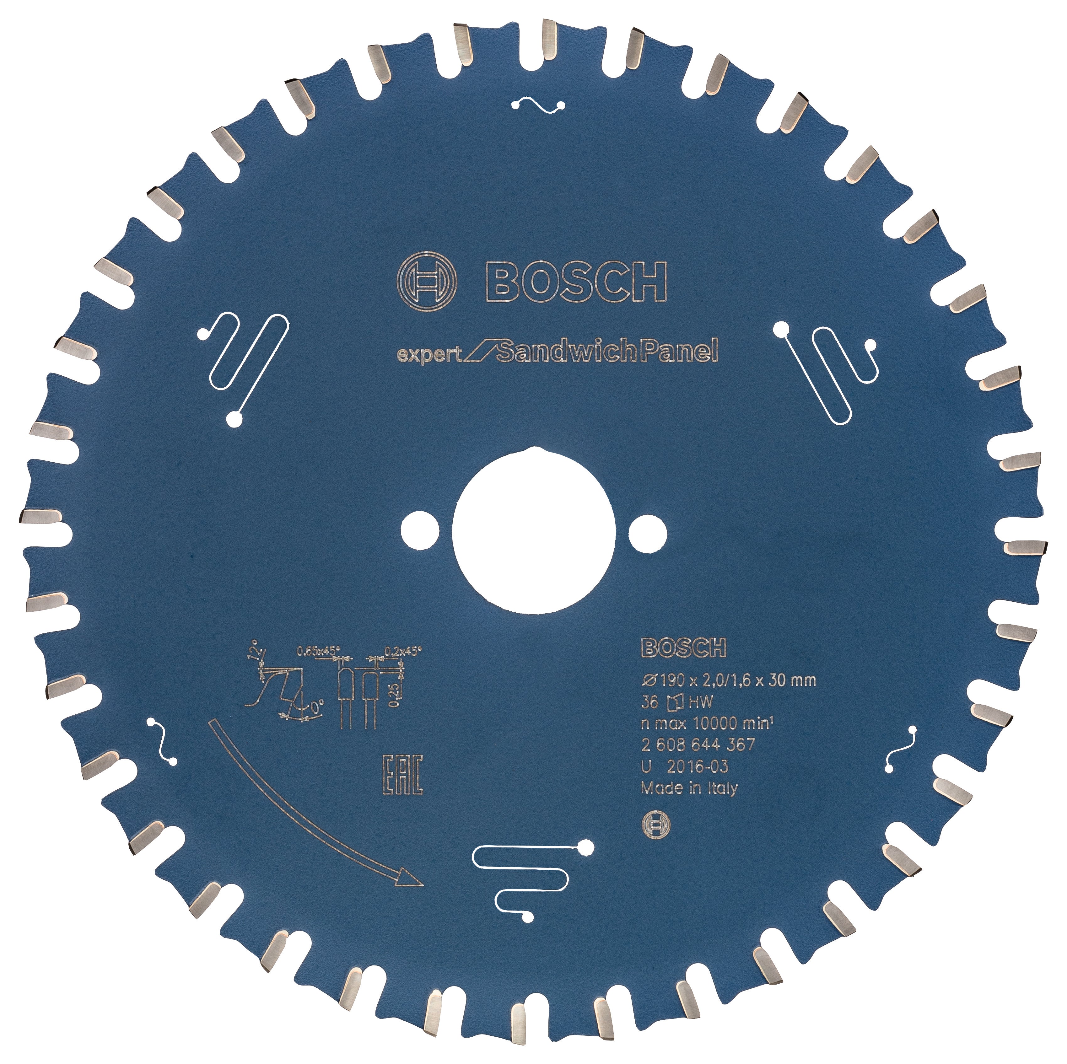 Bosch Professional Expert Circular Saw Blade for Hand Held Saws - Sandwich Panel, 190x30x2x36T