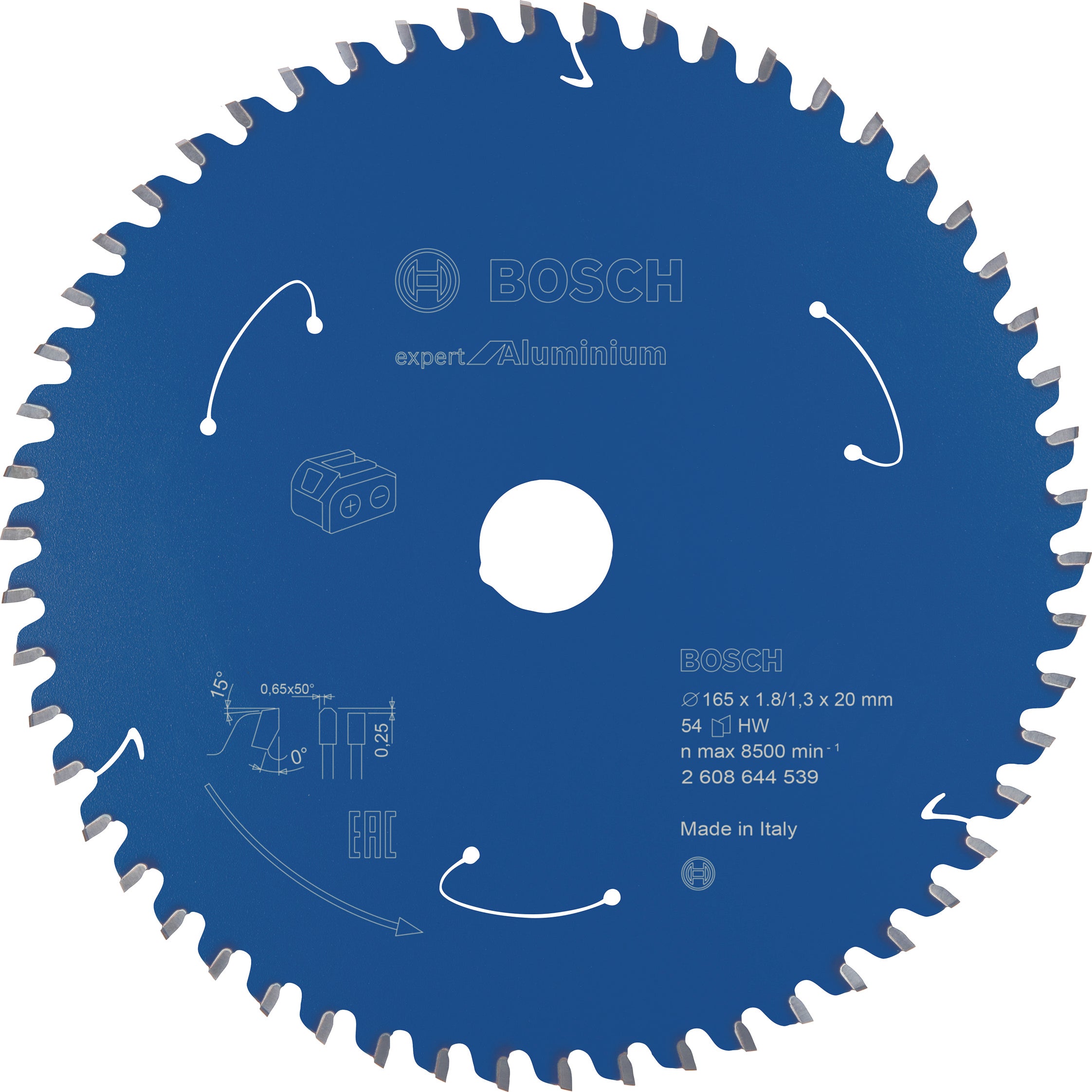 Bosch Professional Expert Circular Saw Blade for Cordless Saws - Aluminium, 165x1.8/1.3x20 T54