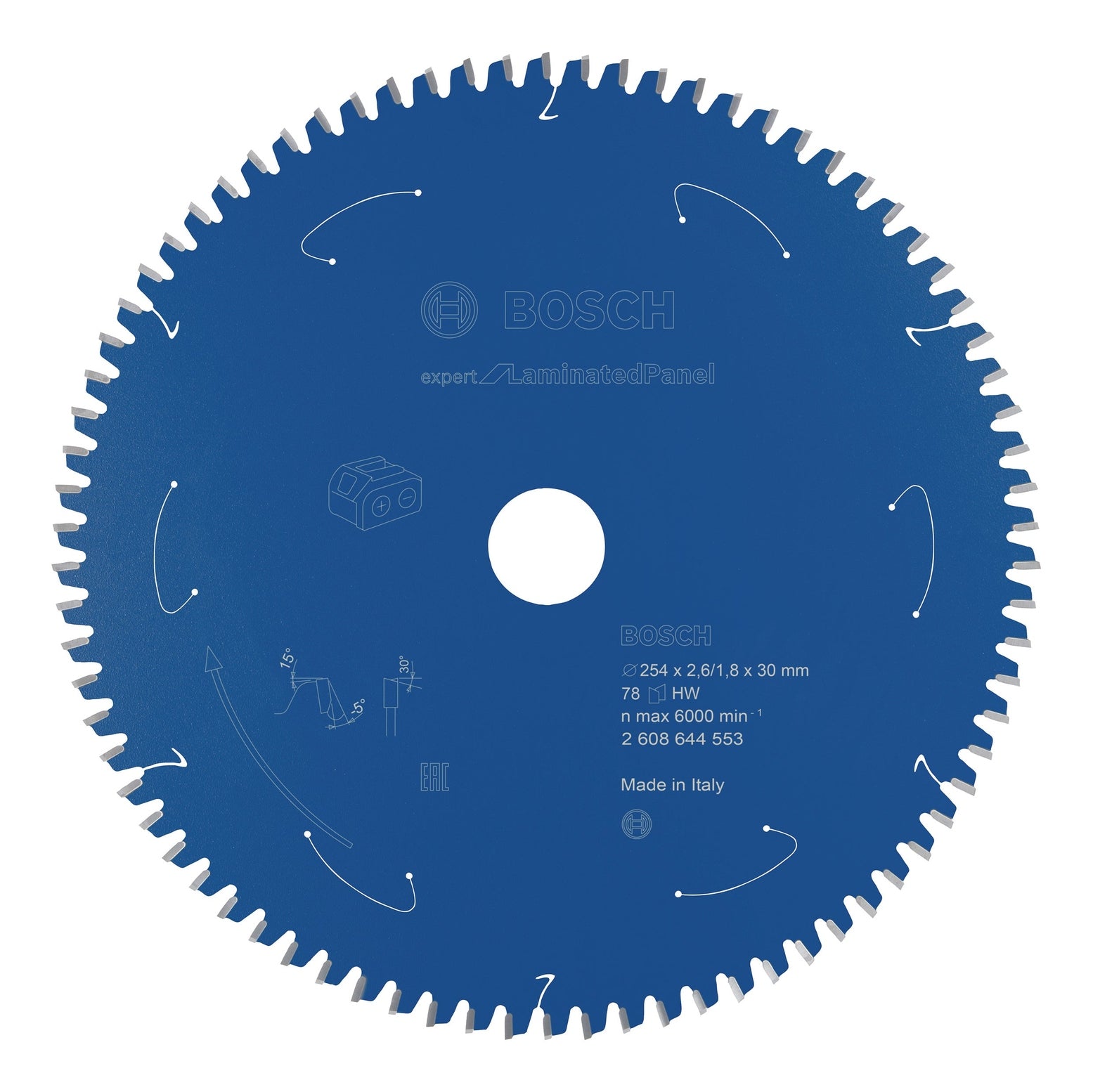 Bosch Professional Expert Circular Saw Blade for Cordless Saws - 254x2.6/1.8x30 T78 - Laminated Panel