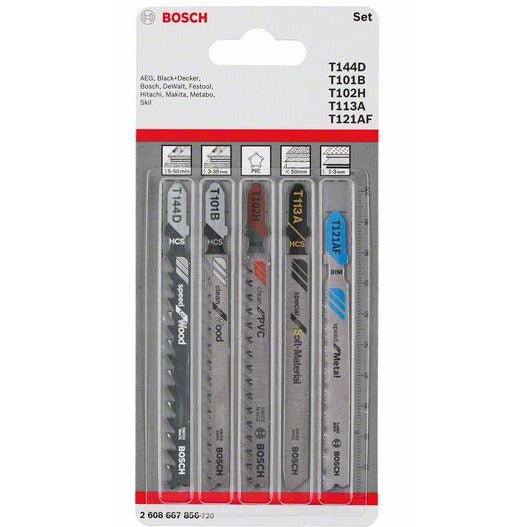 Bosch Professional 5-Piece Jigsaw Blade Set - Allrounder T 144 D, T 101 B, T 102 H, T 113 A, T 121 AF