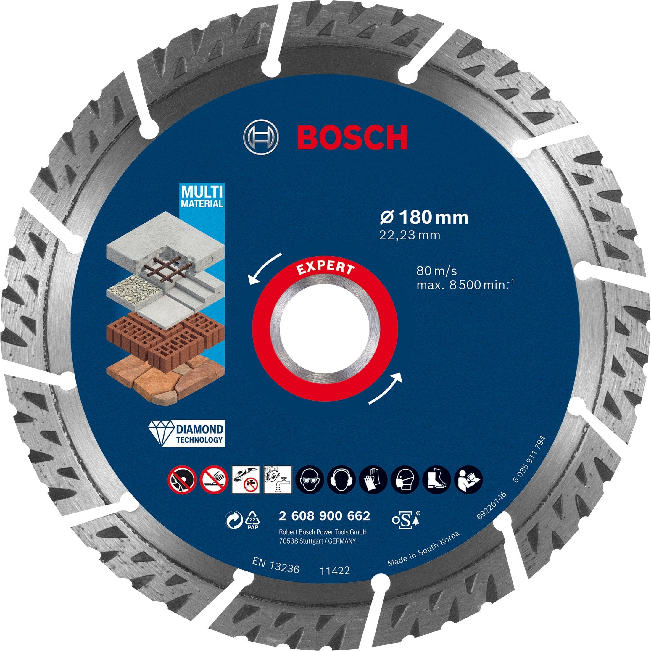 Bosch Professional MultiMaterial Diamond Cutting Disc - 180 x 22.23 x 2.4 x 12 mm