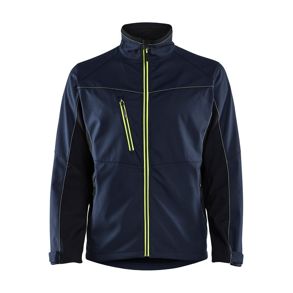 Blaklader Softshell Jacket 4950 #colour_dark-navy-blue-hi-vis-yellow