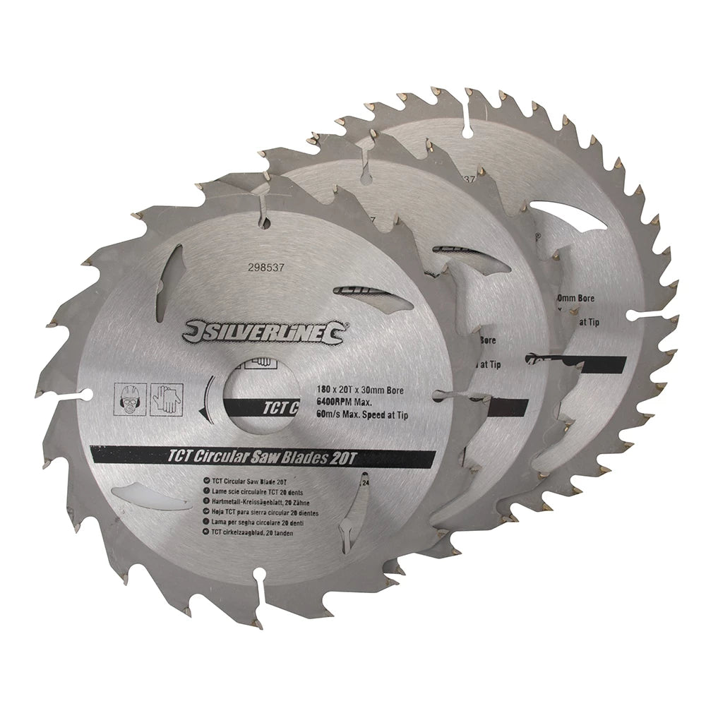 Silverline TCT Circular Saw Blades 20, 24, 40T 3Pk