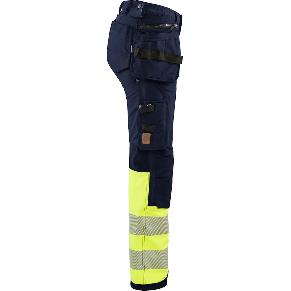 Blaklader Women's Hi-Vis 4-Way-Stretch Trousers 7193 #colour_navy-blue-hi-vis-yellow