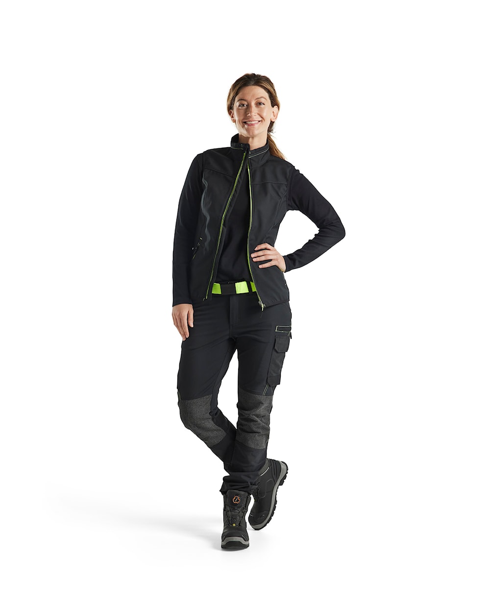 Blaklader Women's Softshell Vest 3851 #colour_black-hi-vis-yellow