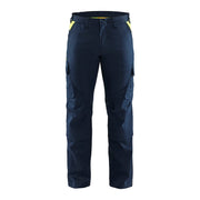 Blaklader Industry Trousers Stretch with Knee Pad Pockets 1448 #colour_dark-navy-blue-hi-vis-yellow