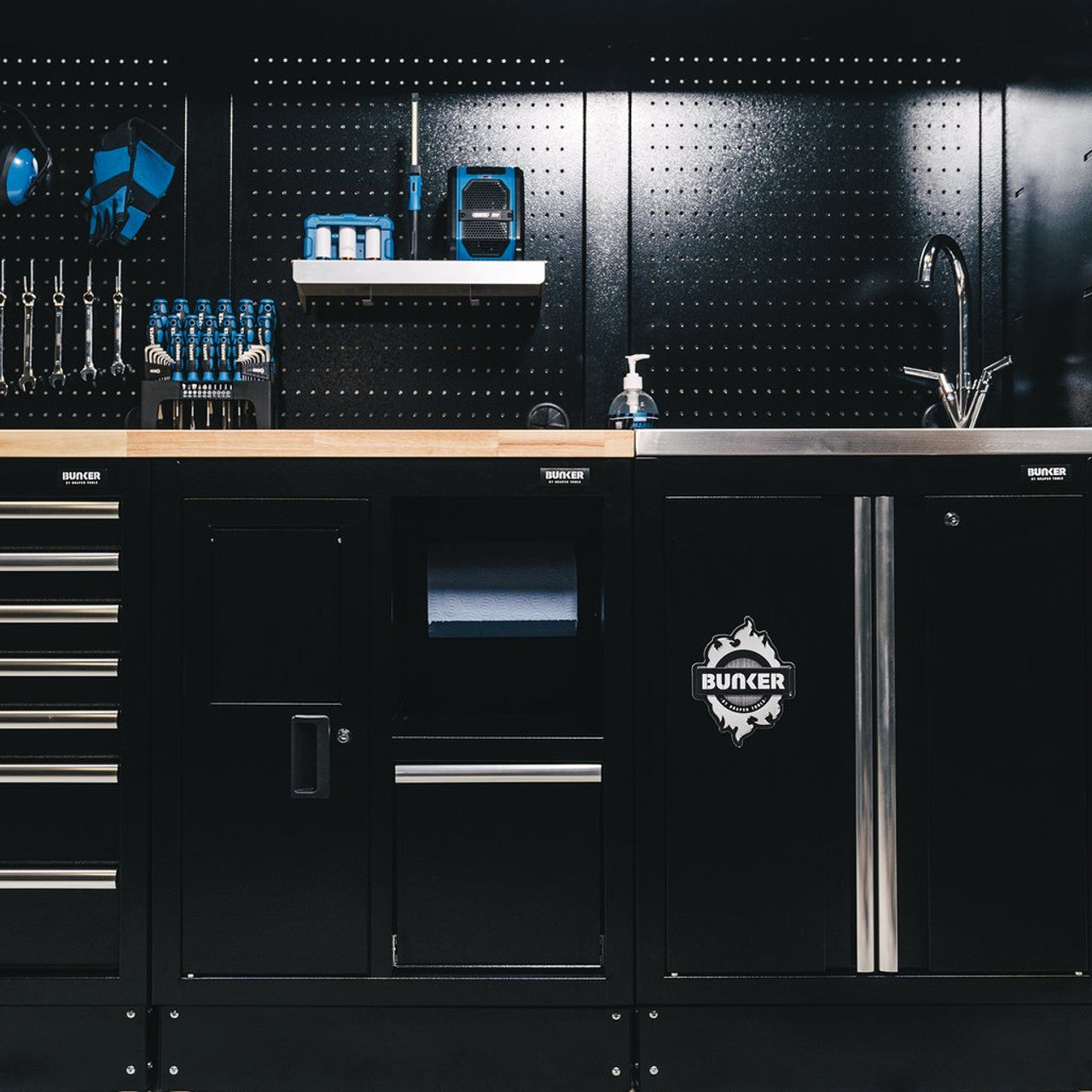 Draper Tools Bunker Modular Floor Cabinet With Sink, 2 Door, 680mm