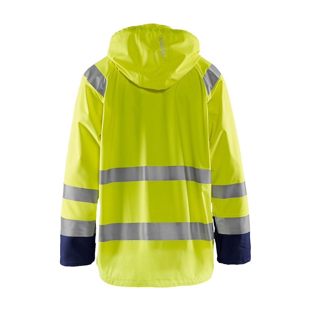 Blaklader Rain Jacket Hi-Vis Level 1 4323 #colour_hi-vis-yellow-navy-blue
