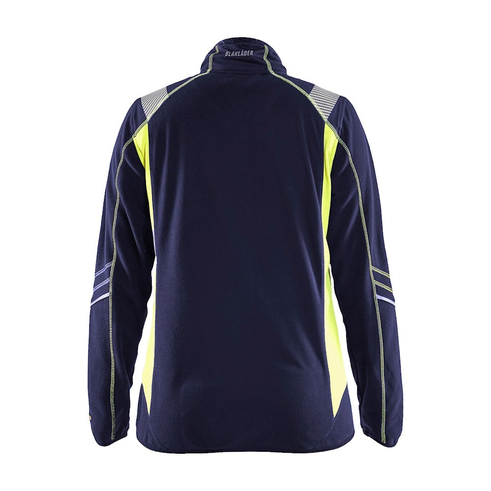Blaklader Women's Microfleece Jacket 4973 #colour_navy-blue-hi-vis-yellow