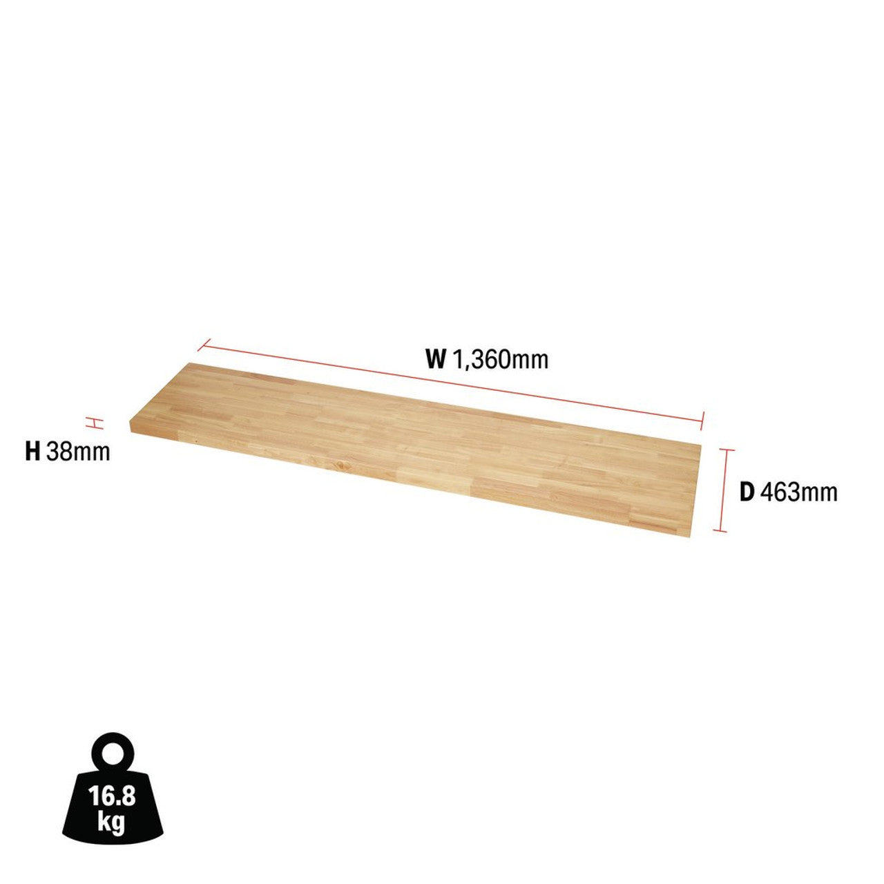 Draper Tools Bunker Modular Hardwood Worktop, 1360mm