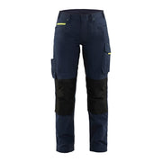 Blaklader Women's Service Trousers with Stretch 7195 #colour_dark-navy-blue-hi-vis-yellow