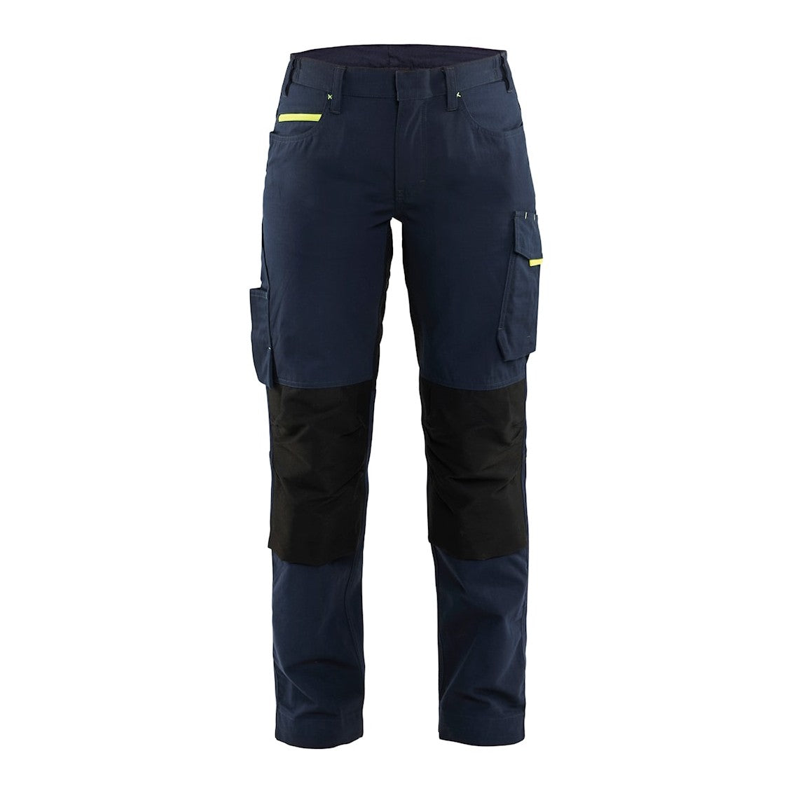 Blaklader Women's Service Trousers with Stretch 7195 #colour_dark-navy-blue-hi-vis-yellow