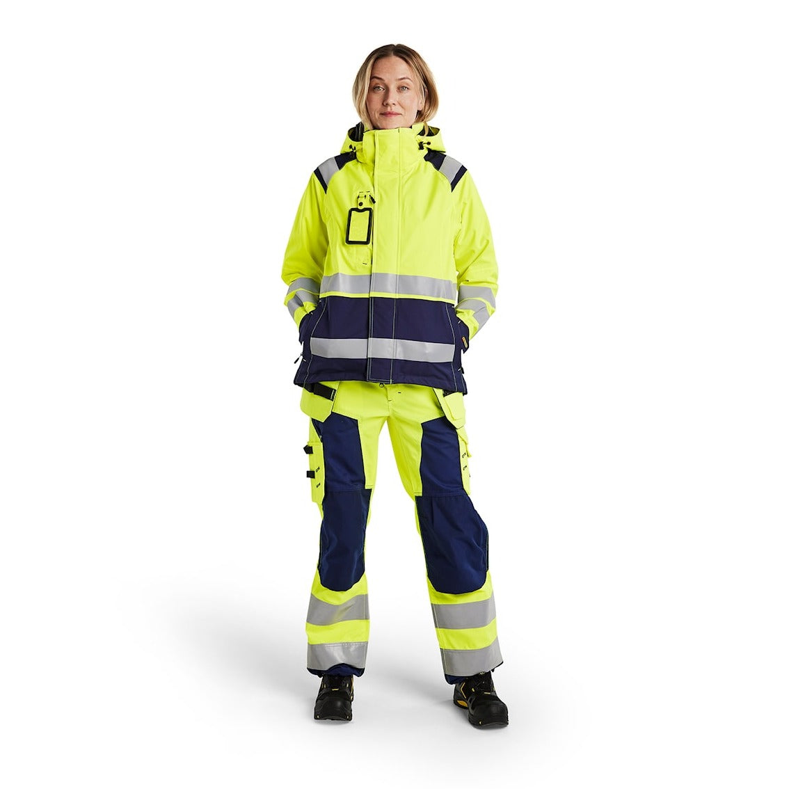 Blaklader Women's Hi-Vis Shell Jacket 4904 #colour_hi-vis-yellow-navy-blue