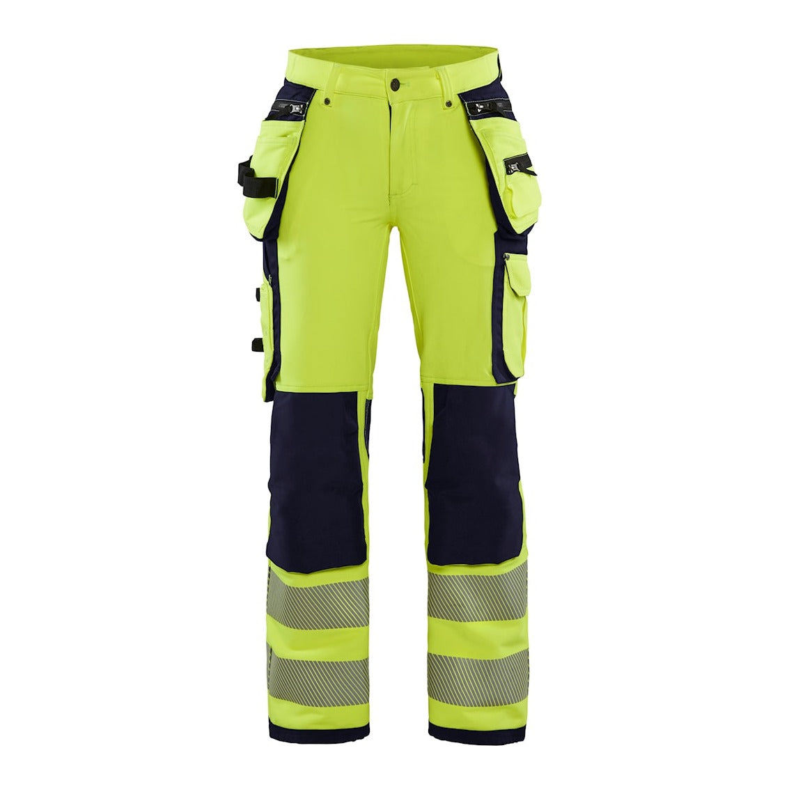 Blaklader Women's 4-Way-Stretch Hi-Vis Trousers 7197 #colour_hi-vis-yellow-navy-blue