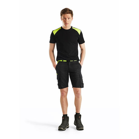 Blaklader Industry Shorts Stretch 1446 #colour_black-hi-vis-yellow