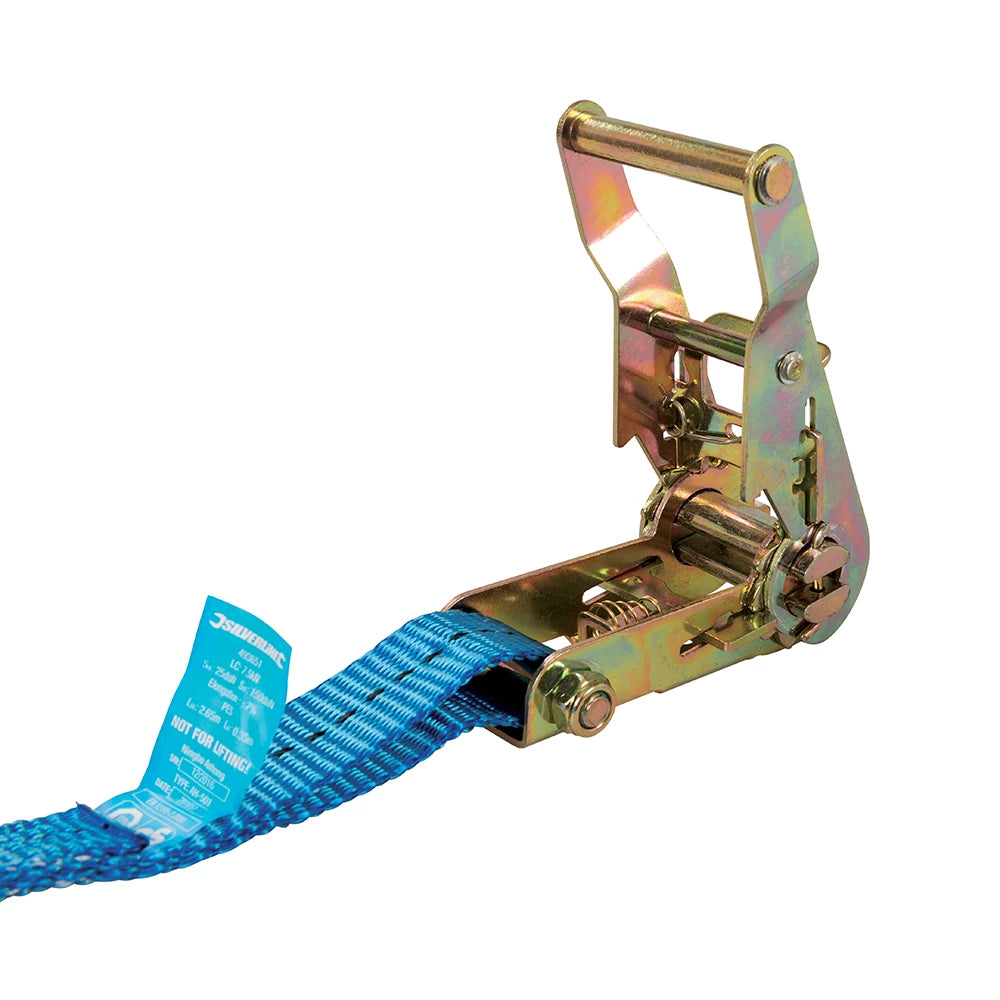 Silverline Ratchet Tie Down Strap J-Hook 3m x 27mm