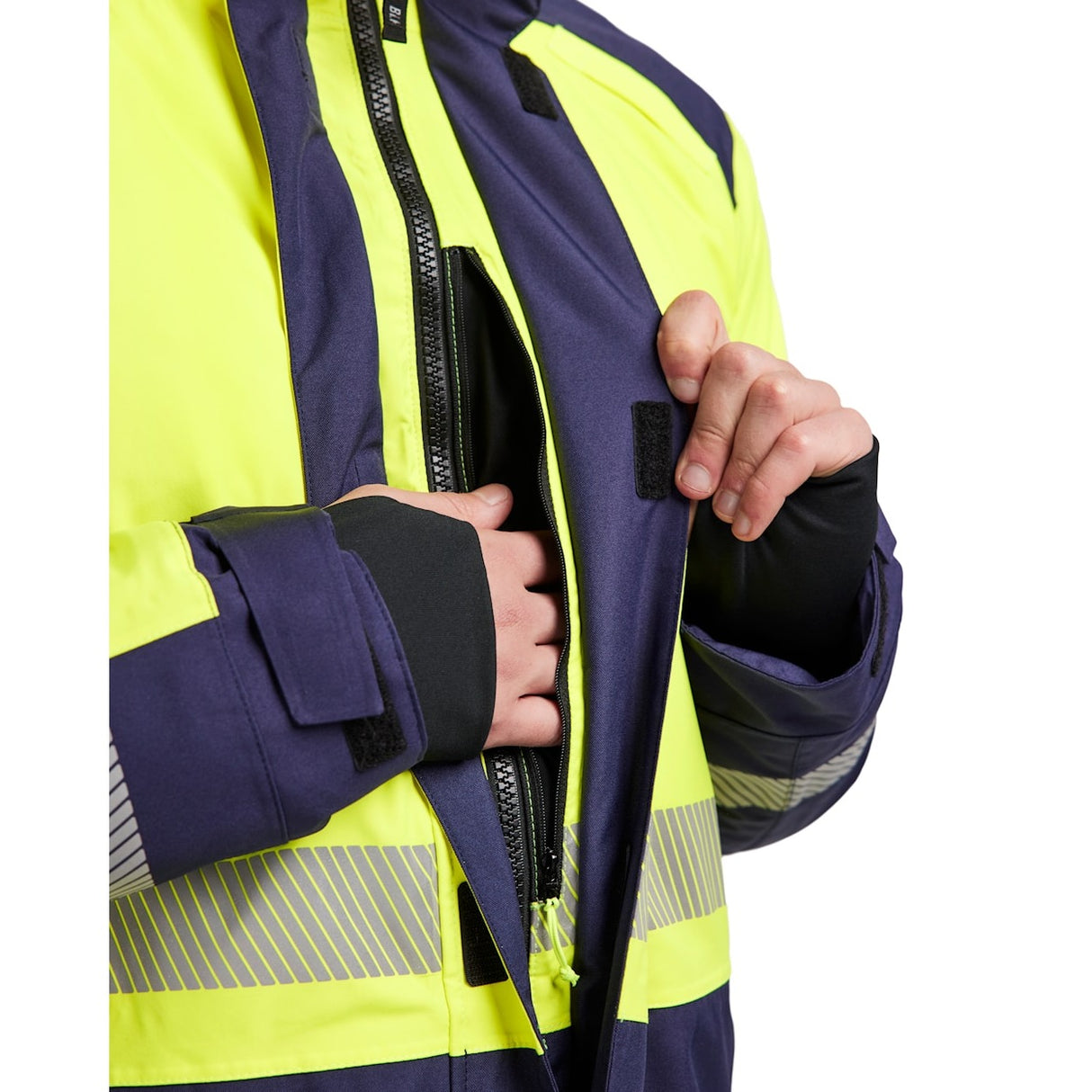 Blaklader Winter Parka Hi-Vis 4457 #colour_hi-vis-yellow-navy-blue