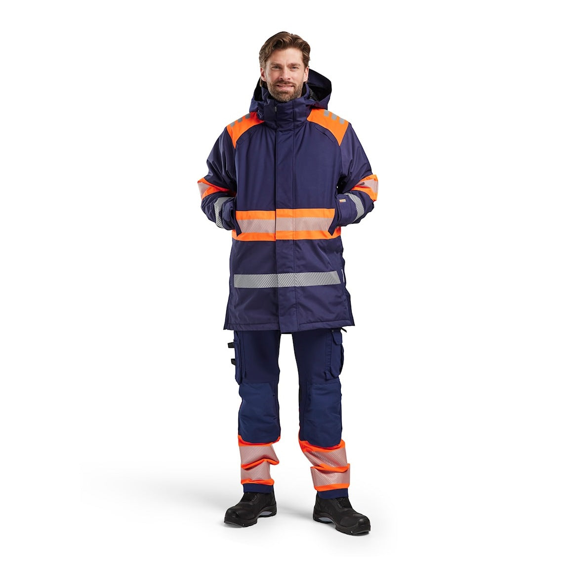 Blaklader Winter Parka Hi-Vis 4485 #colour_navy-blue-orange