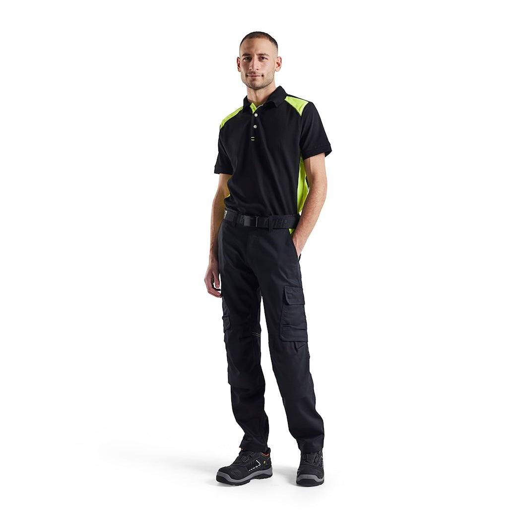 Blaklader Industry Trousers Stretch with Knee Pad Pockets 1448 - Black/Hi-vis yellow #colour_black-hi-vis-yellow